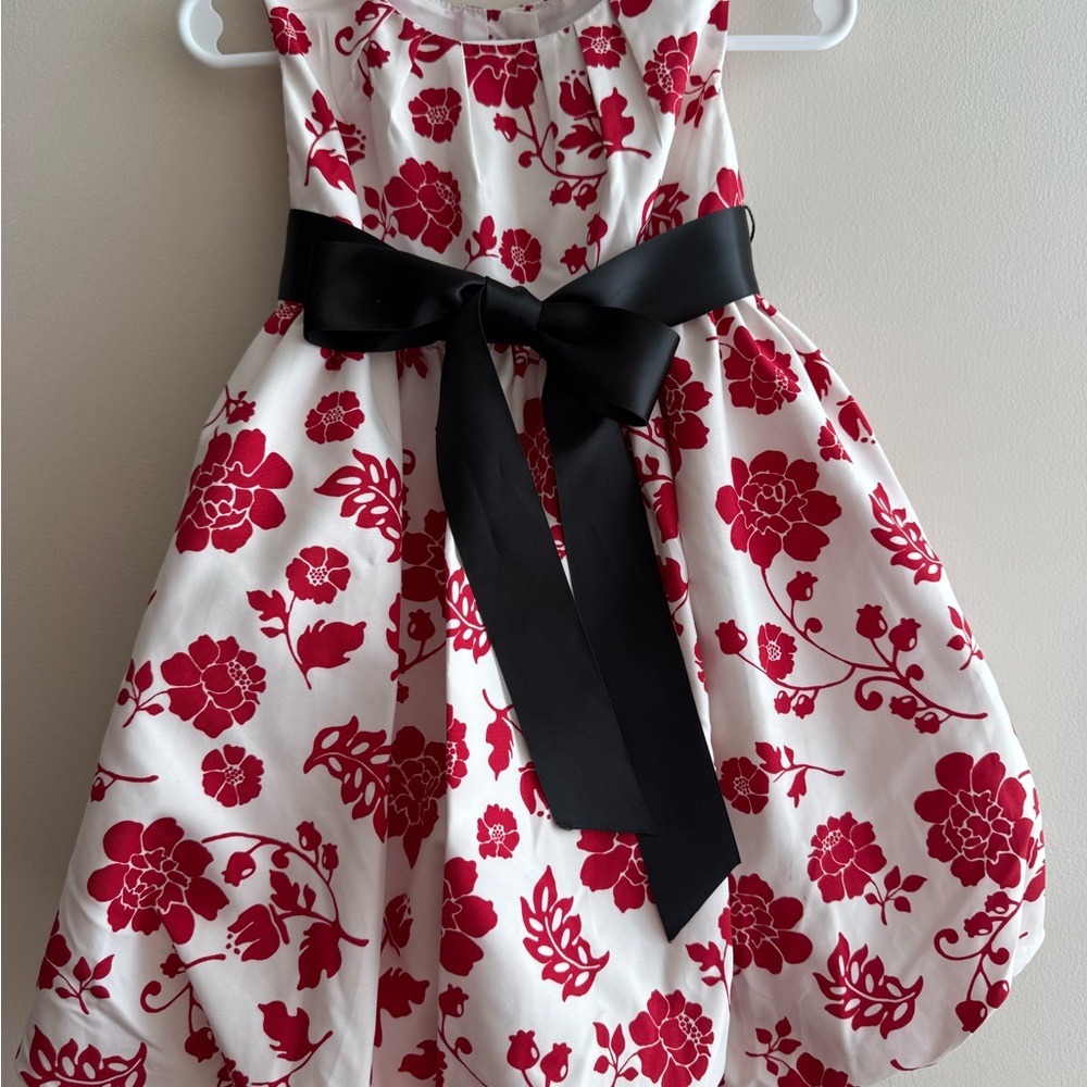 Maggie & Zoe White Dress with Red Floral Print and Black Sash